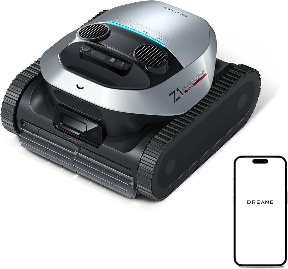 DREAME Z1 Robot Piscine sans Fil, Puissance d'Aspiration 30 000 LPH, Nettoyage du Fond, Parois et Ligne d'eau, 240 Min, Jusqu'à 180 m²