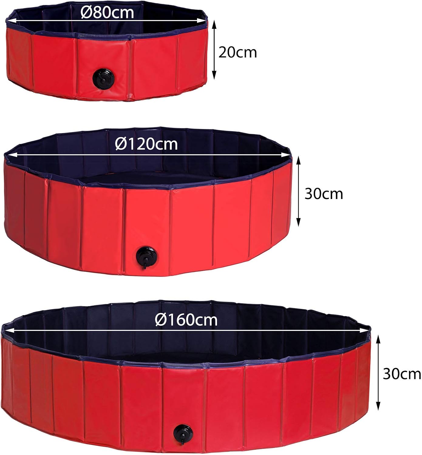 lionto Piscine Pliable pour Chien en PVC résistant aux griffures, Ø 80 cm, Hauteur 20 cm, revêtement antidérapant et Bouchon pour vidage sans Pompe, Piscine Robuste pour Enfants, Bleu/Rouge