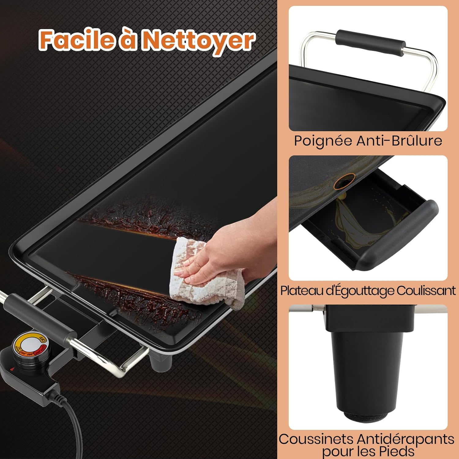 GOPLUS - plancha électrique XXL - 94x25cm - 1800W, thermostat réglable, grande capacité 8 personnes