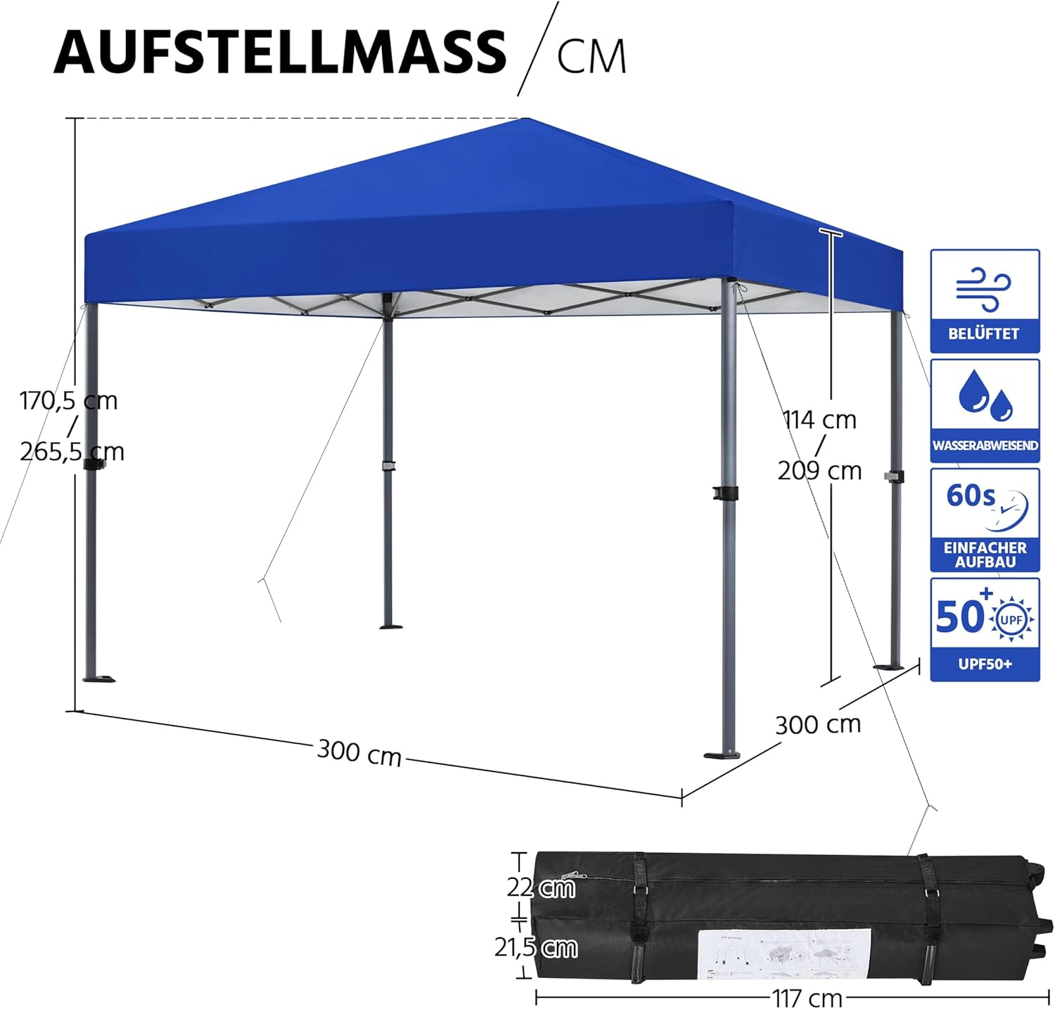 Yaheetech - Tonnelle pliable 3x3m, sac transport, sable, chevilles