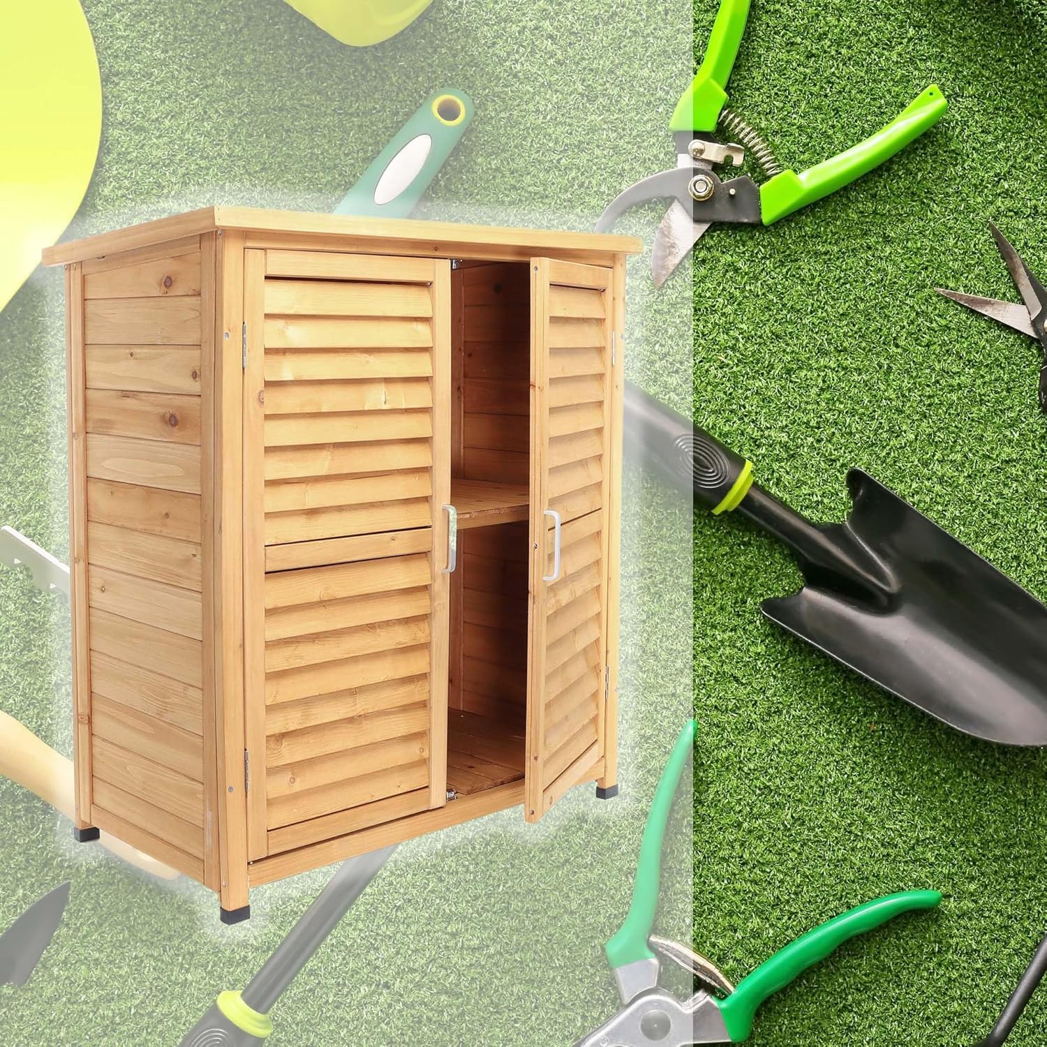 Wiltec Abri de Jardin – 870 x 465 x 916 mm – en Bois d’Épicéa – avec 2 Portes – Cabane Remise pour Rangement Outils pour Jardin, Terrasse & Balcon