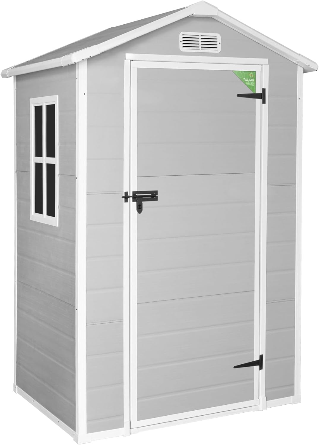 Abri de Jardin en Résine Aqua 1.4 - Assemblage Simple - Fenêtre à lumière du Jour - Panneaux de 12mm d'épaisseur - Plancher Inclus - Blanc Gris - Cabane de Stockage extérieur en PVC 1,37m2