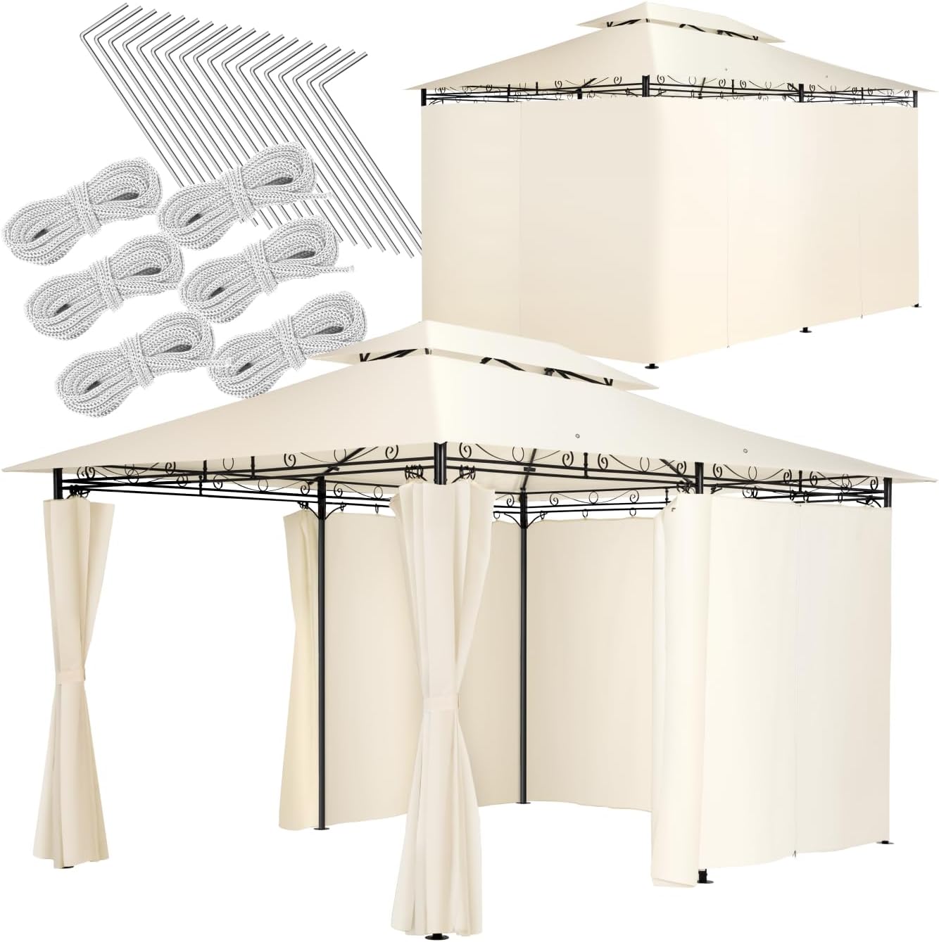 tectake - Tonnelle de jardin acier 4x3m imperméable UVP 50+, rideaux