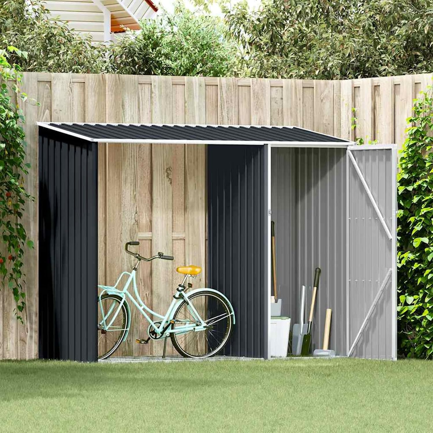 Gecheer - abri à bois jardin - 245x98x159 cm - acier galvanisé, grande capacité
