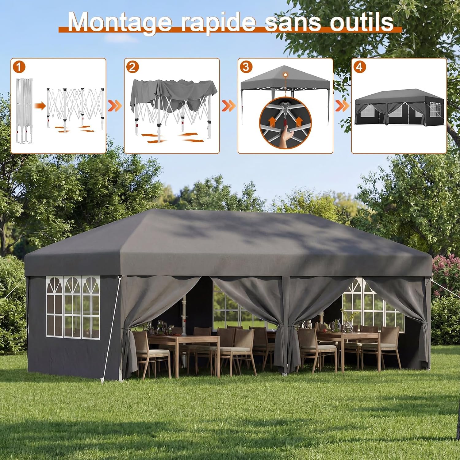 Devoko - Tonnelle pliante série Pop Up - 3x6 m - Imperméable, 6 parois, UV 50+