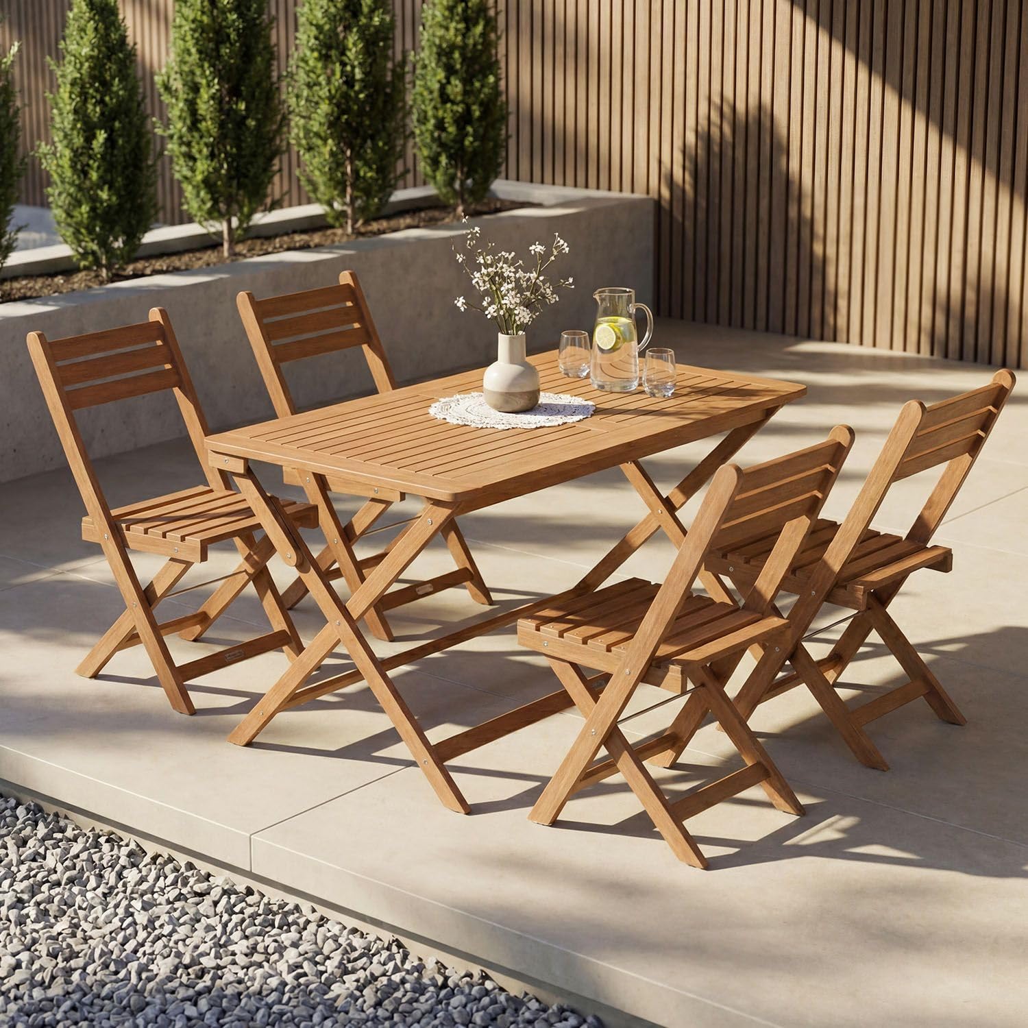Juskys - Rimini - set 4 chaises et table acacia, stable, durable