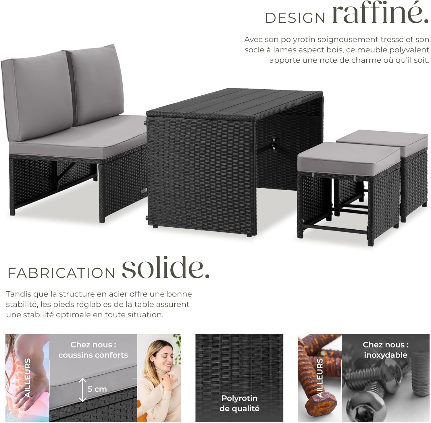 tectake - salon de jardin 2en1 modulable 4 places - table, banc, extérieur