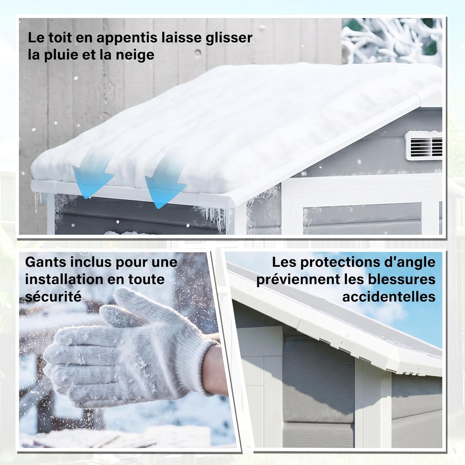 Outsunny - abri de jardin résine 2,12m², double porte, fenêtre, toit pente