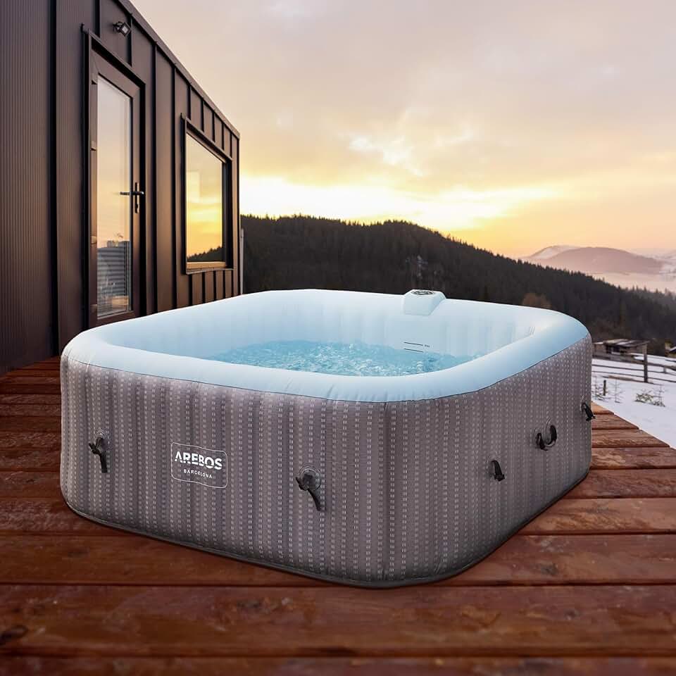 Arebos - Spa Gonflable 2400W - 185x185cm - 6 personnes, 130 buses, chauffage, couverture