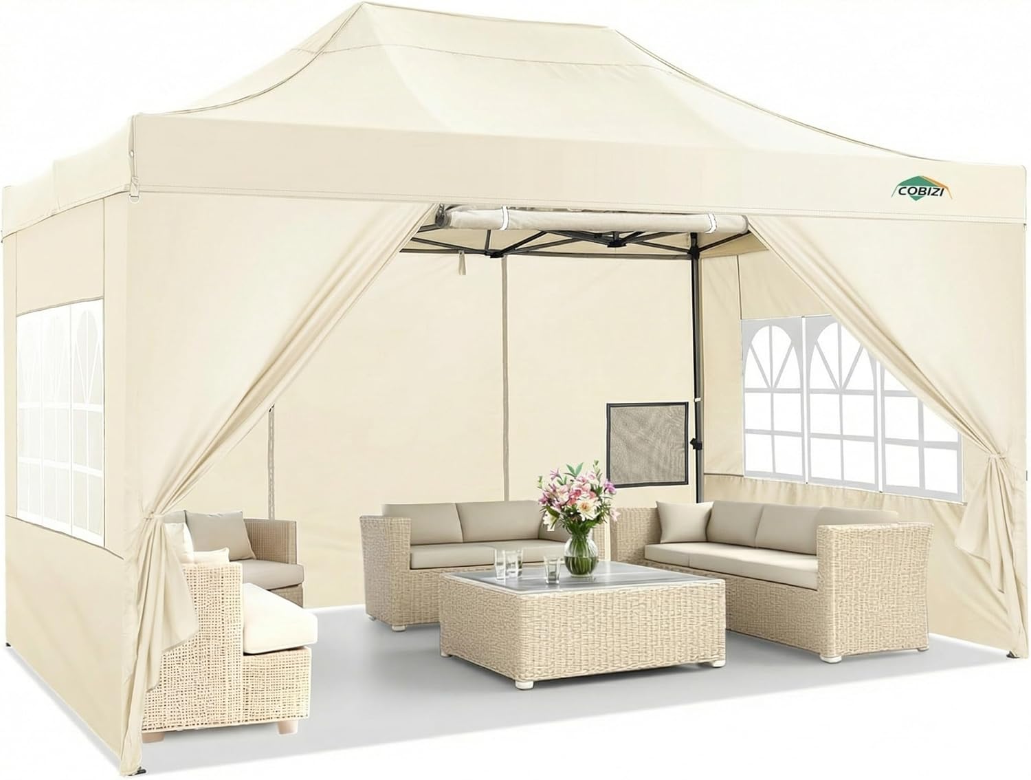 COBIZI - tente pliante série - 3x3m - 3 hauteurs, robuste, kaki