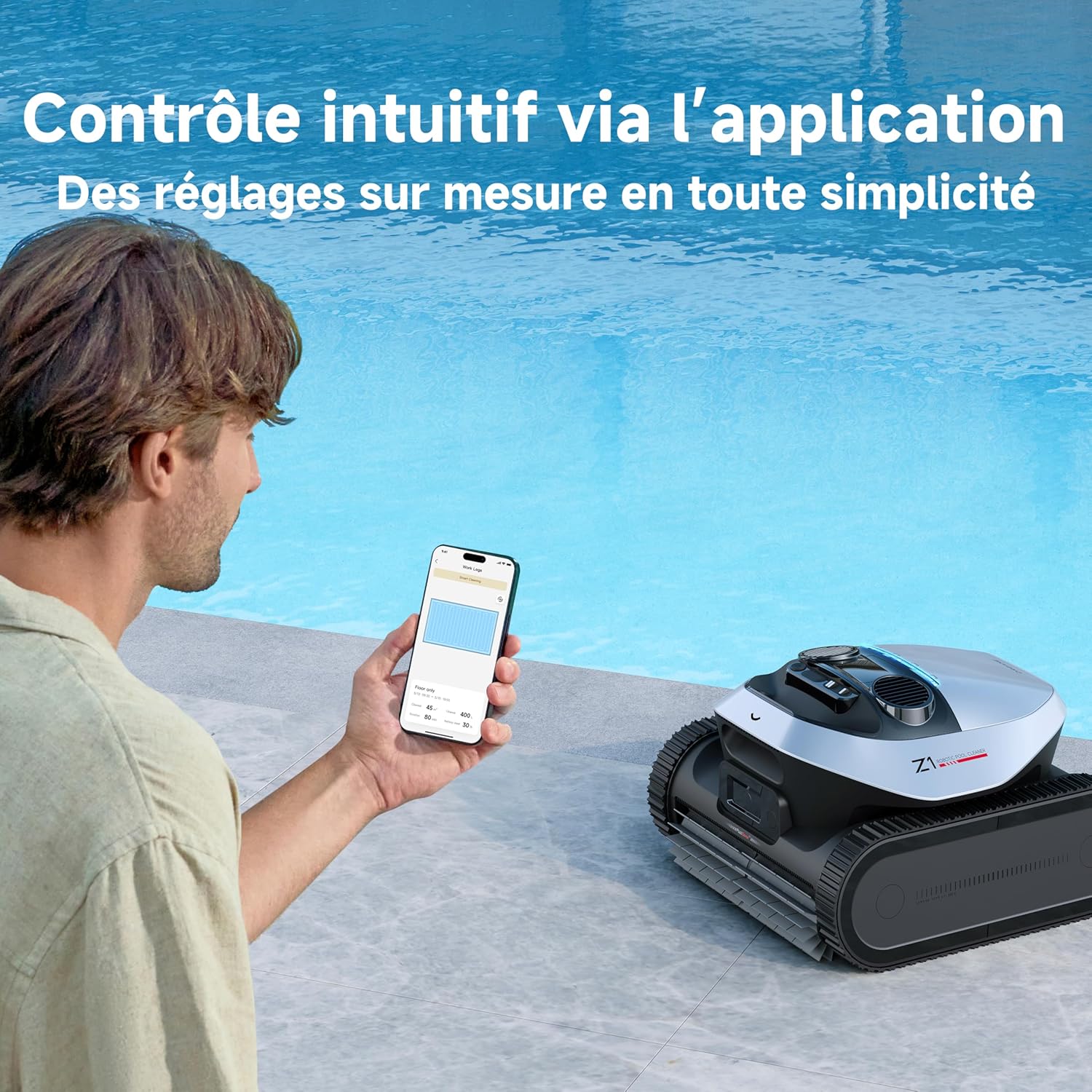 DREAME Z1 Robot Piscine sans Fil, Puissance d'Aspiration 30 000 LPH, Nettoyage du Fond, Parois et Ligne d'eau, 240 Min, Jusqu'à 180 m²