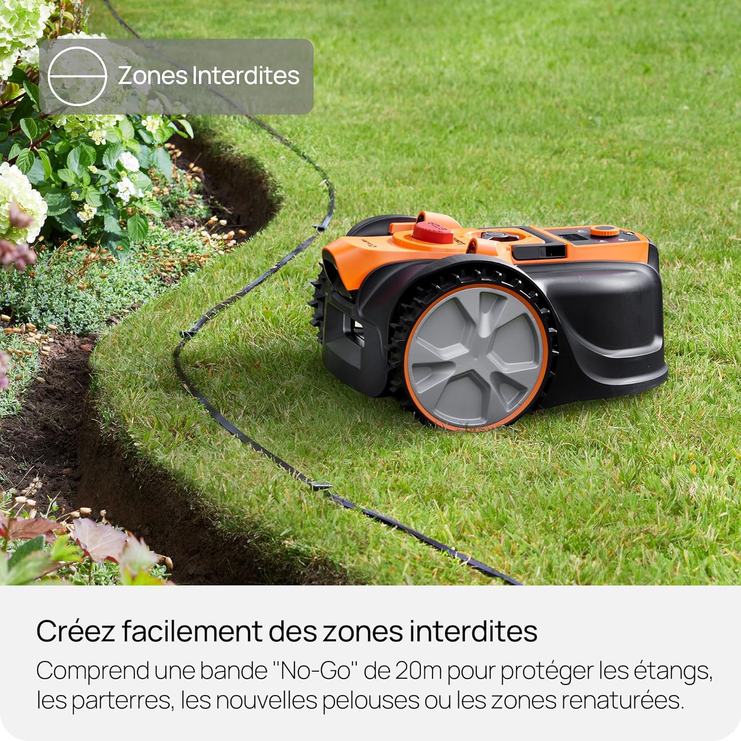 LawnMaster - Robot tondeuse caméra/app, 500m², sans fil, LCD