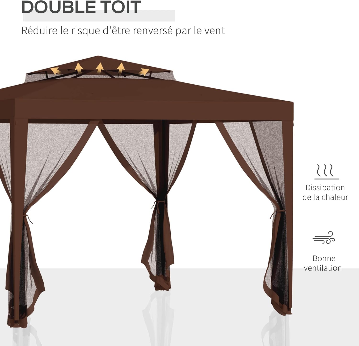 Outsunny - Tonnelle Barnum Jardin - 3x3m - double toit, 4 moustiquaires amovibles