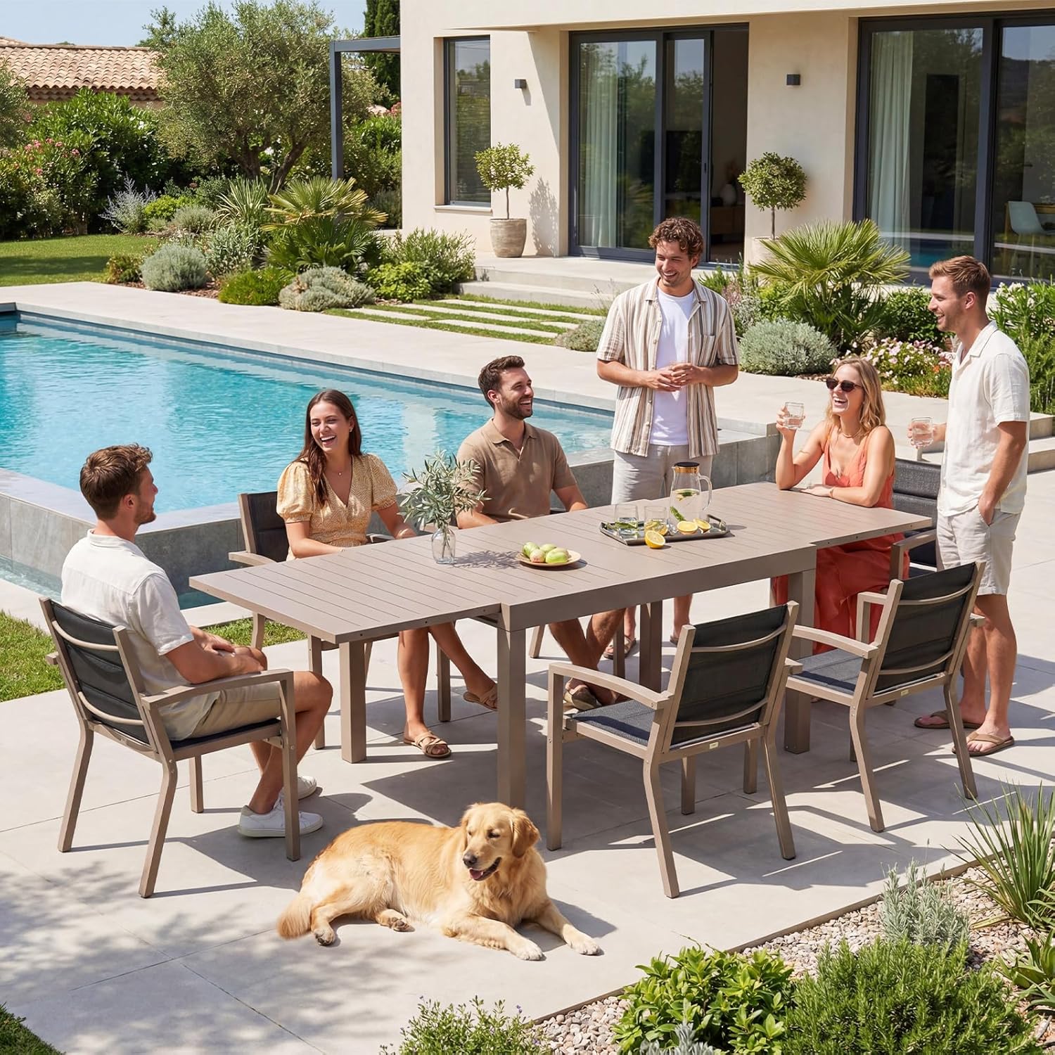 JUMMICO - table extensible - 260x80cm - aluminium, 6-10 pers., résistante intempéries