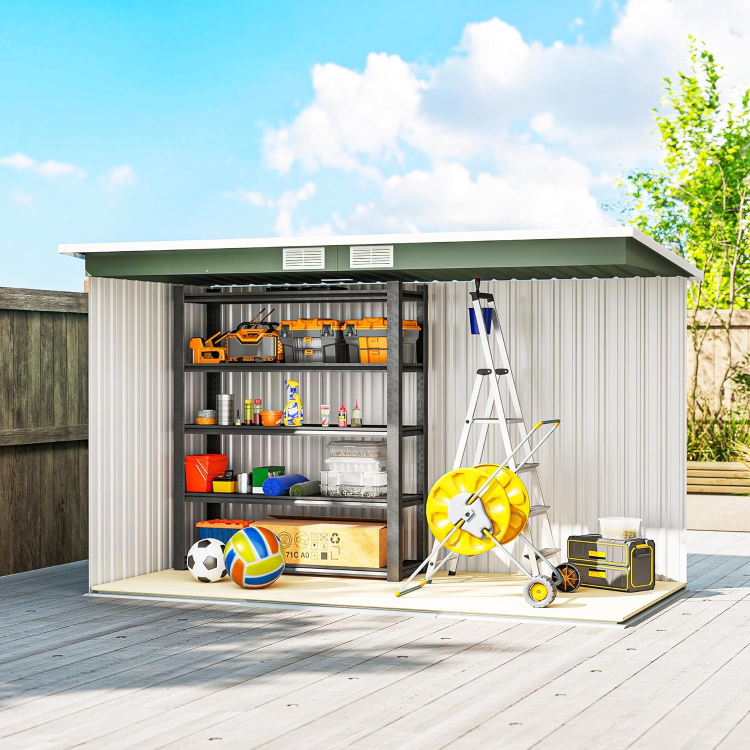 Outsunny - abri jardin XXL acier galvanisé 3,6 m² - 280x130x172 cm, portes coulissantes, kit fondation