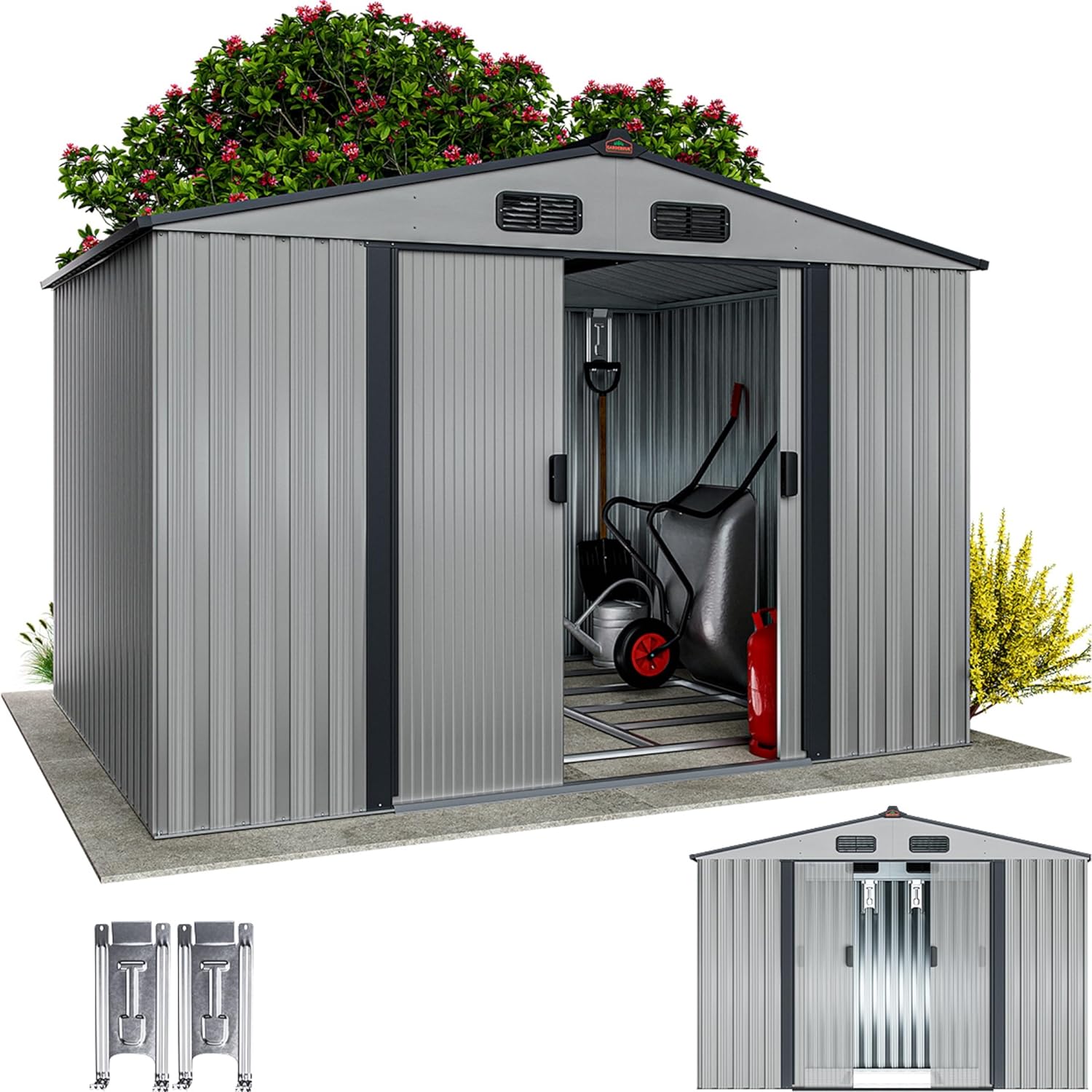 GARDEBRUK - Abri de jardin métal XXL - 260x205x180cm - Porte coulissante, fondation, 9m³