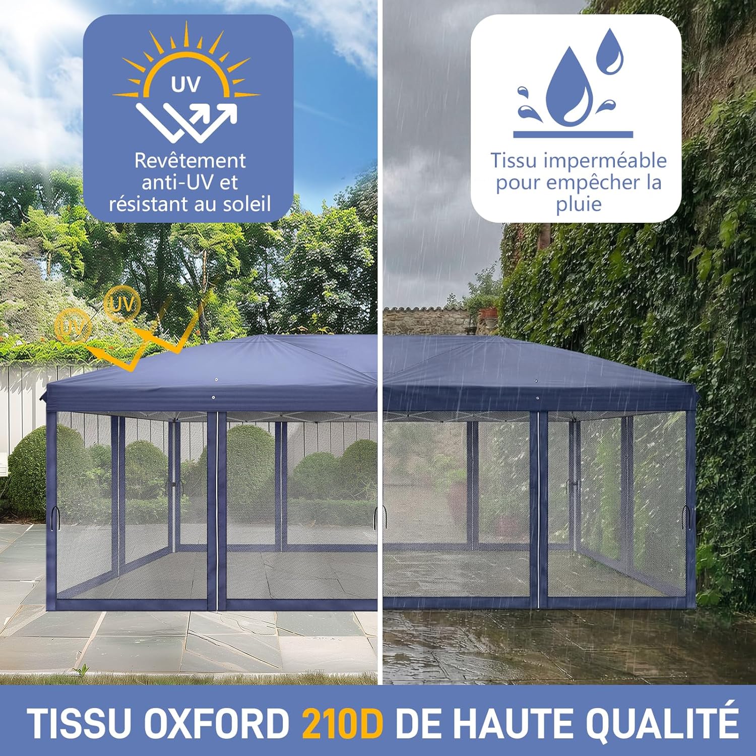 LEADZM - tonnelle pliante 3x6m - anti-UV 50+, imperméable, 6 moustiquaires