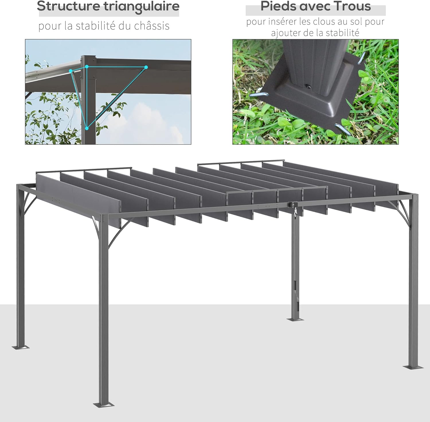 Outsunny - Pergola bioclimatique 4x3 m - Lames orientables, structure aluminium, UV 50+ - Gris - TP12