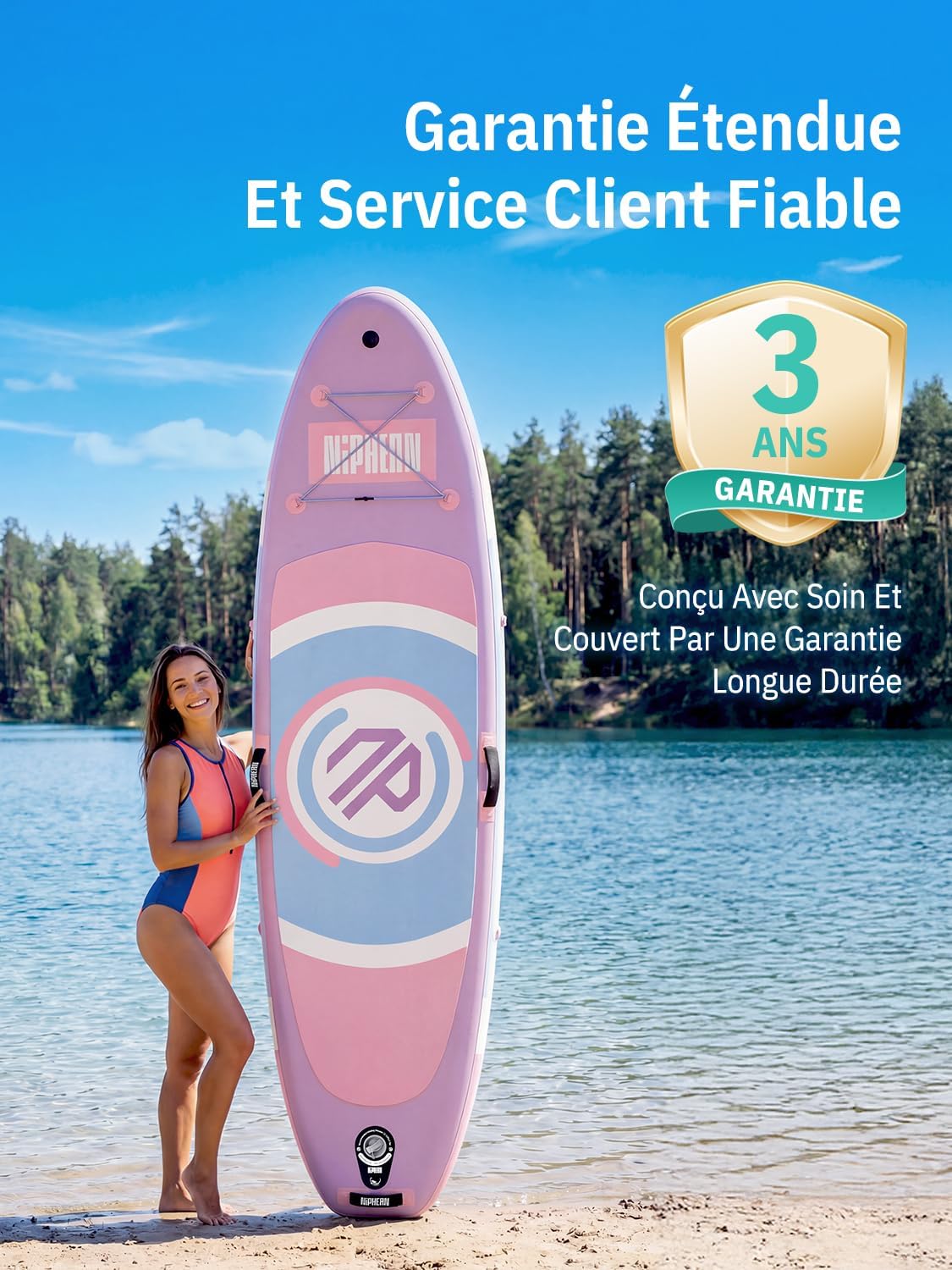 Niphean - Paddle Gonflable Adulte Ultraléger avec siège - 320 cm - Aileron StabilTrac, antidérapant, yoga, animaux