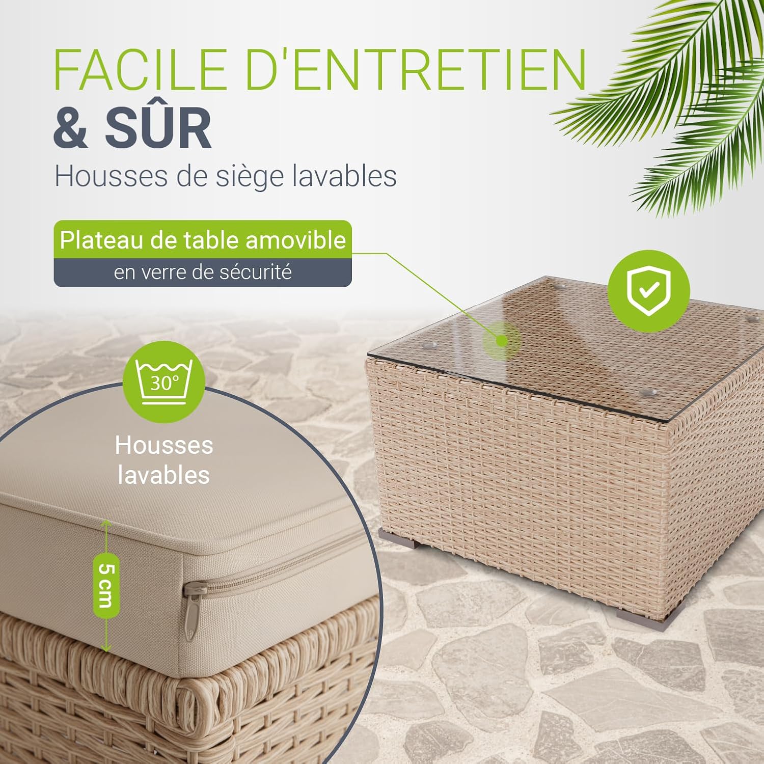 Juskys - Punta Cana L - salon de jardin polyrotin 4-5 personnes, crème/sable