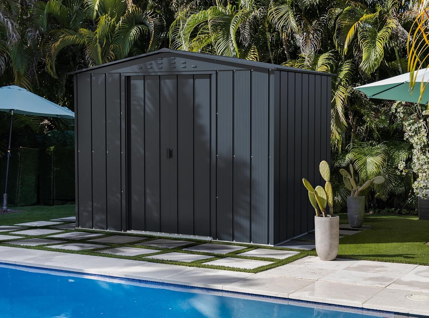 Duramax TOP Shed 8 x 6 (4.37 m²) Abri de jardin en métal, fabriqué en acier galvanisé, structure de toit renforcée, abri de jardin en métal sans entretien et résistant aux intempéries, Anthracite
