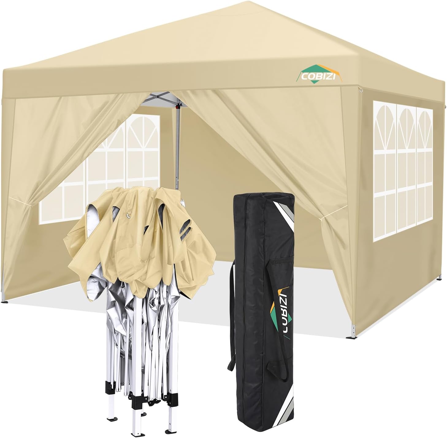 COBIZI - tonnelle de jardin 3x3m, 4 panneaux amovibles, imperméable, anti-UV
