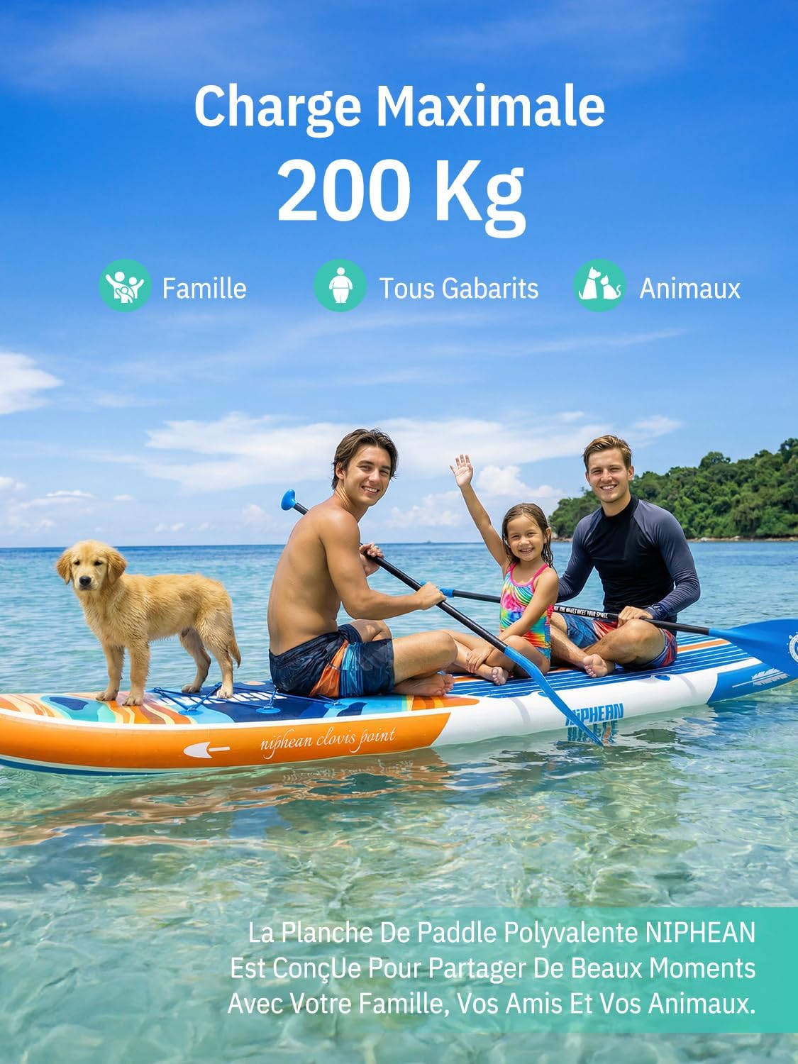 Niphean Paddle Gonflable Adulte avec Tous Les Accessoires, 320cm Planches de Stand Up Paddle Gonflables pour Tous Les Niveaux, Sup avec Capacité 200 kg pour 2 Personnes, Paddle Gonflable avec Siège