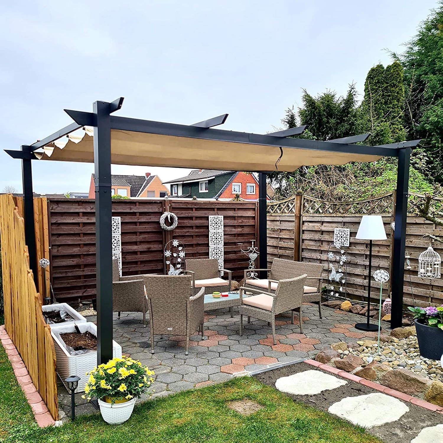 PURPLE LEAF - Pergola Kaki - 4x3m aluminium, toit rétractable, imperméable
