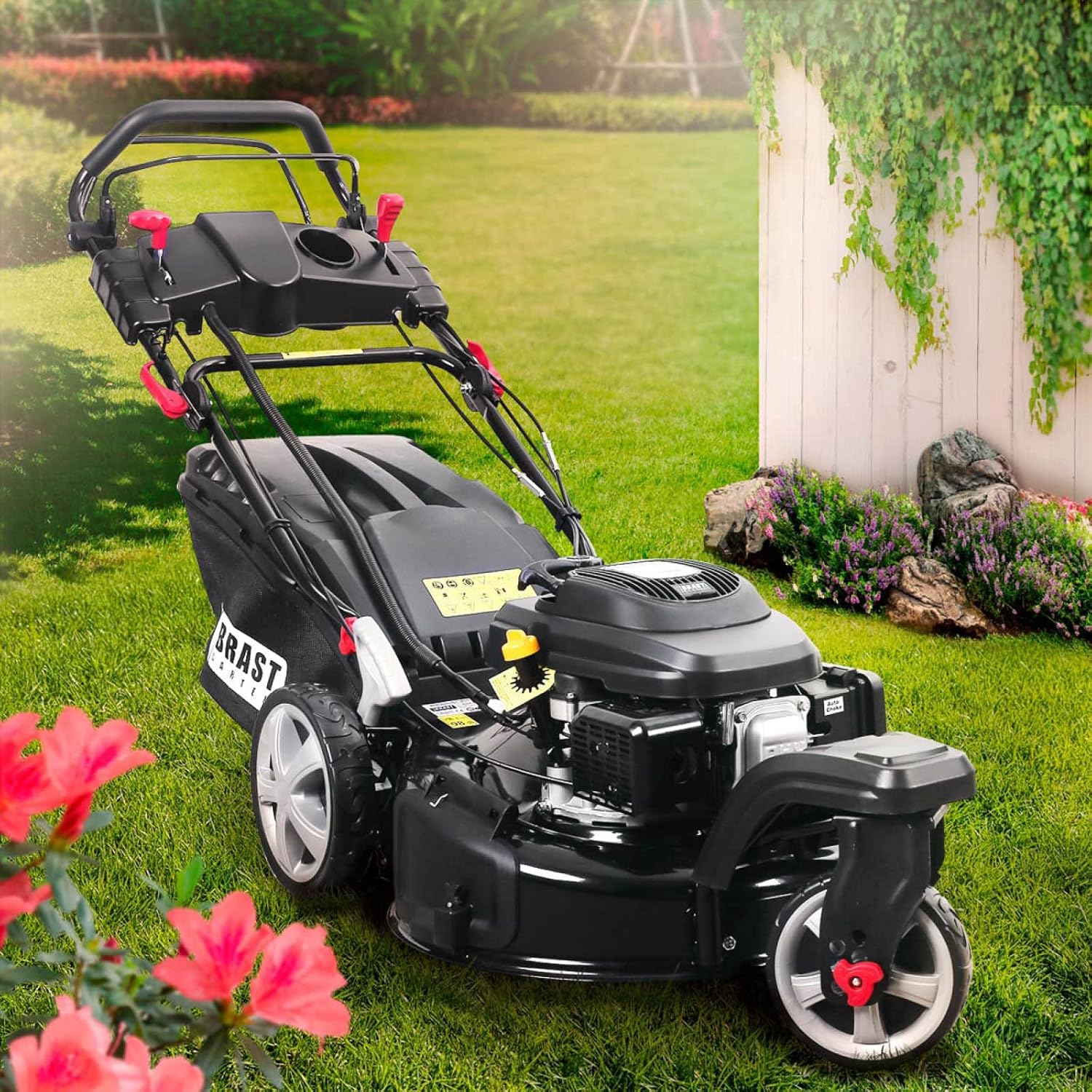 BRAST - tondeuse thermique 3 roues 53cm, 224cc, tractée, démarrage électrique, mulching, 4en1, TRIKE E-START
