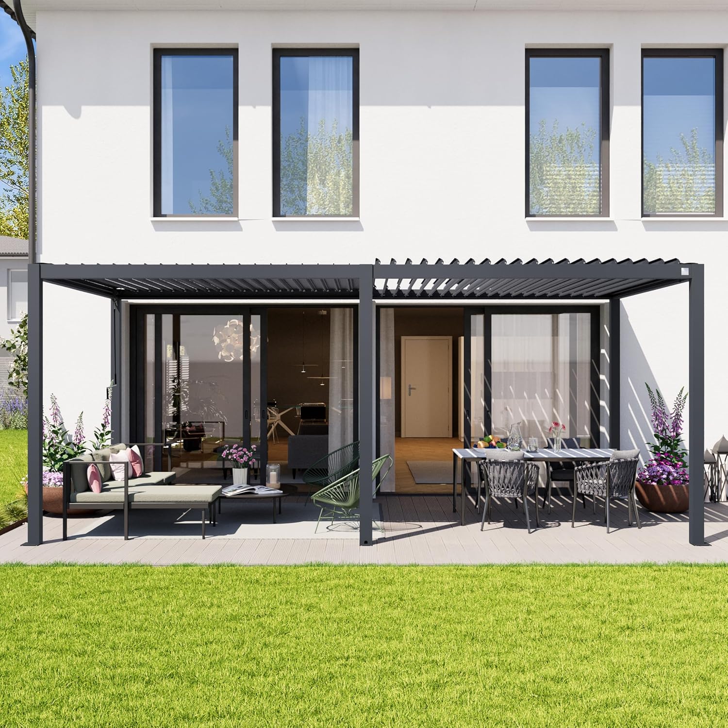 PRIMEYARD - Pergola série acier/aluminium - 3x6 m - lames orientables