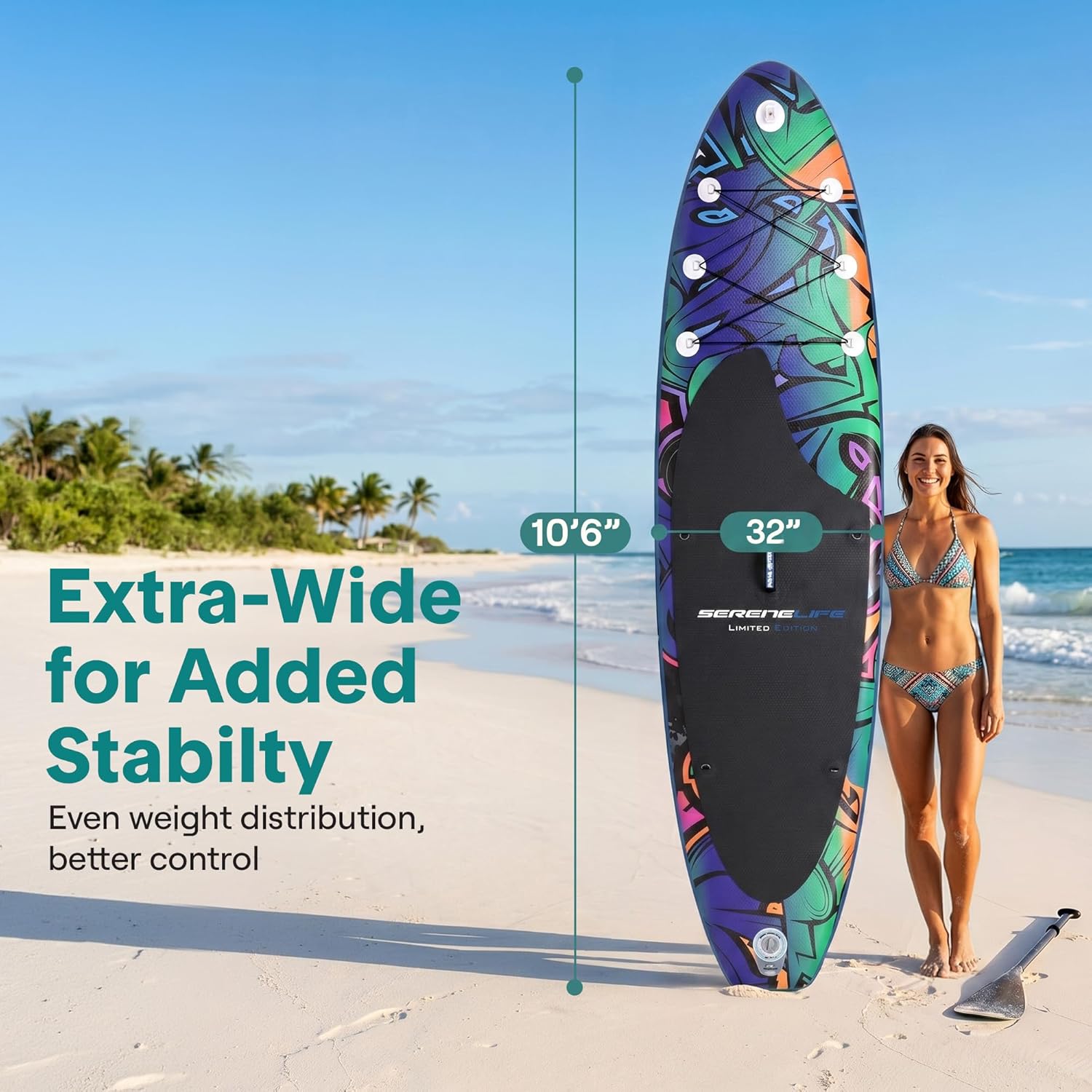 SereneLife - Stand Up Paddle adulte - 6” - gonflable, antidérapant, accessoires inclus, SLSUPB18