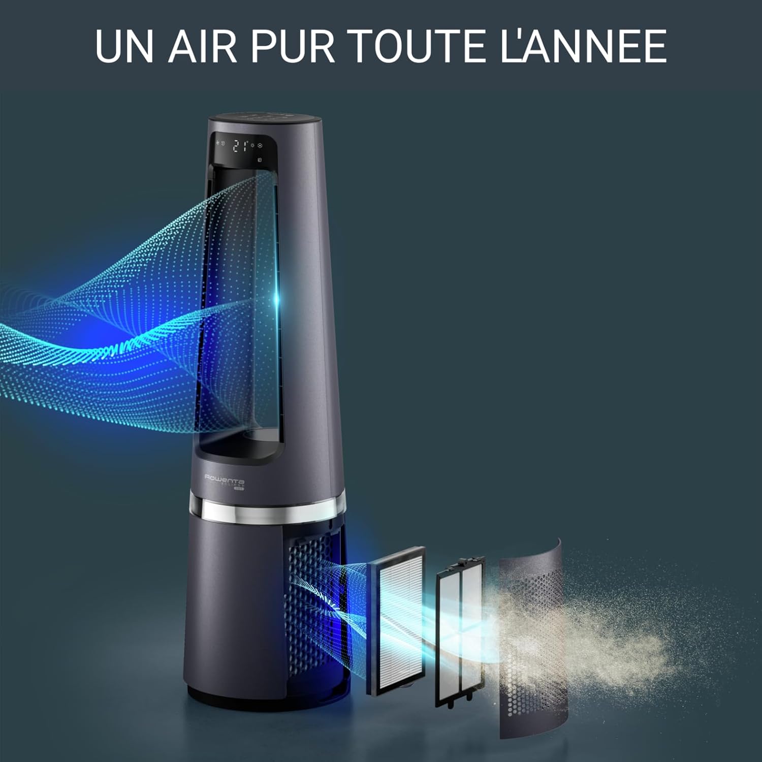 Rowenta - Eclipse 3-en-1 - ventilateur purificateur silencieux, 12 vitesses, chauffe et minuteur QU5062F0