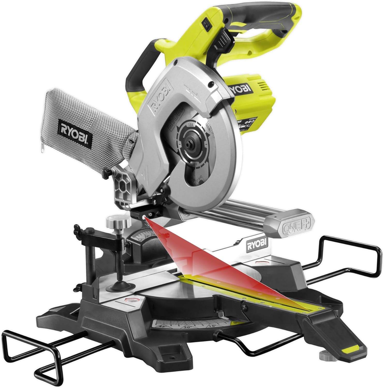 RYOBI - Scie à Onglet Radiale Sans Fil 18V ONE+ R18MS216-0 – Lame Ø216 mm 48 dents, Coupe Précise, Guidage Laser, Idéale Bois, Plinthes, Parquets – Batterie Non Incluse