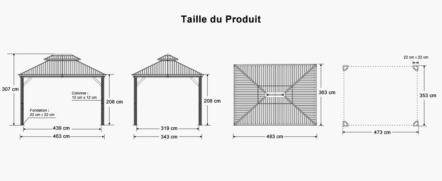  Tonnelle de Jardin Pavillon de Jardin à Double Toit Acier Galvanisé