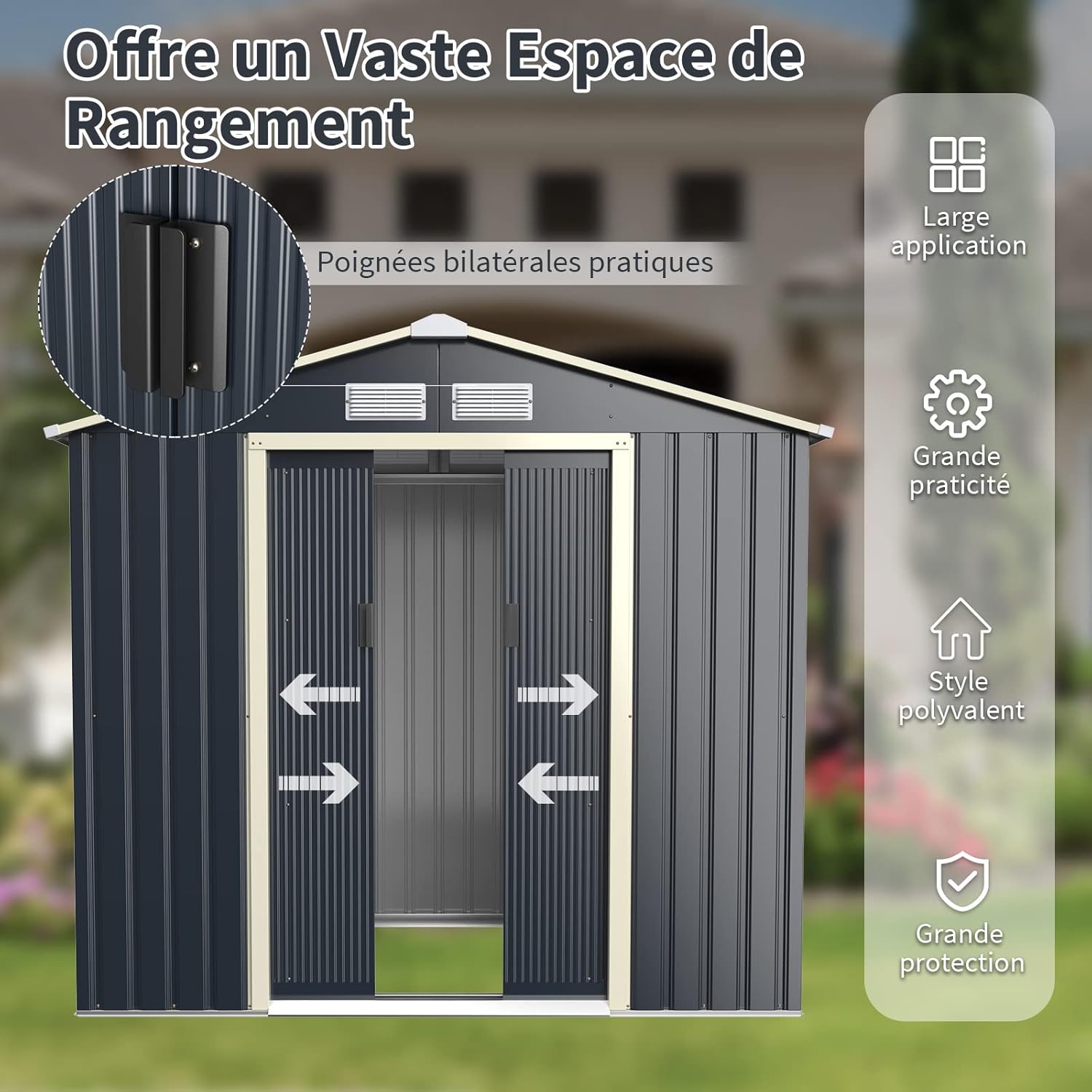 RELAX4LIFE - Abri de Jardin Métal série Toit en pente - 213x128x195cm - Porte coulissante, résistant, 3m2