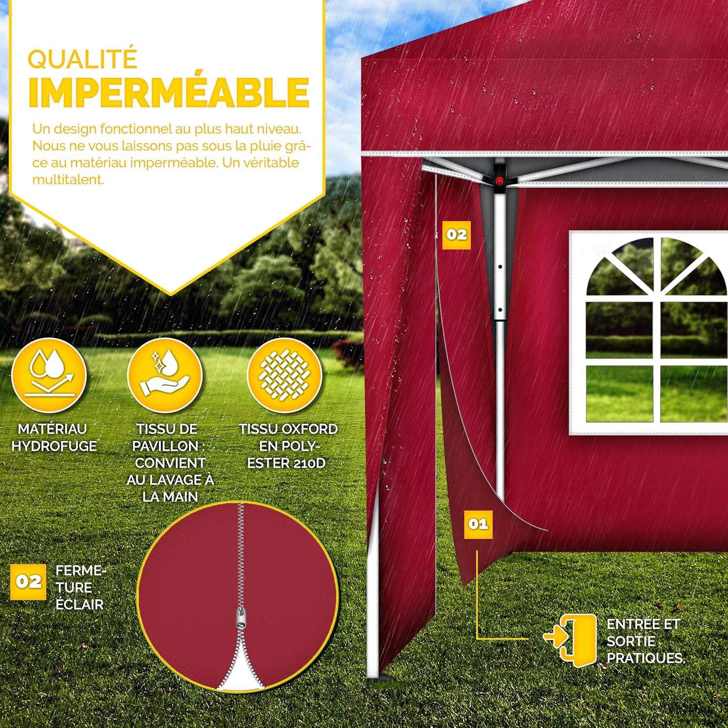 tillvex - Tonnelle pop-up 3x6m - étanche, UV 50+, sac, 3 côtés