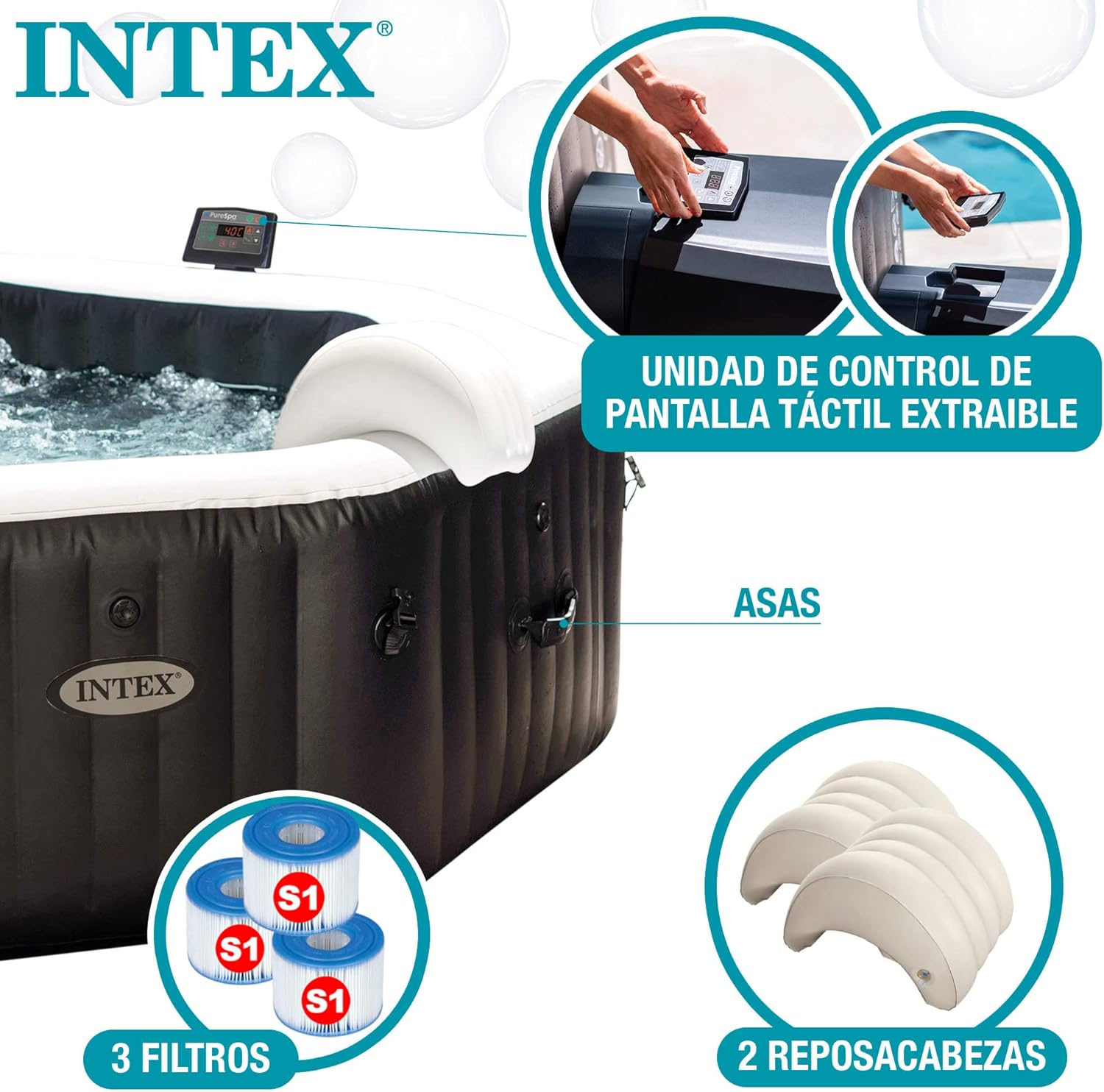 Intex - Pure Spa Carbone 6 places - grande capacité, structure robuste