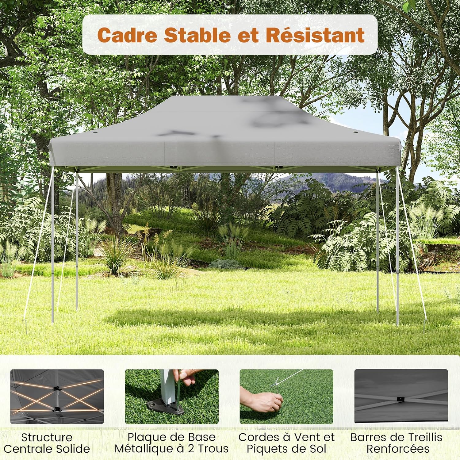 RELAX4LIFE Tonnelle Pliante 3x4,5 Imperméable, Tonnelle de Jardin Extérieur Pop-Up Facile à Monter, Hauteur Réglable, Protection UV, Barnum Tente de Réception, Sac à roulettes (Gris)