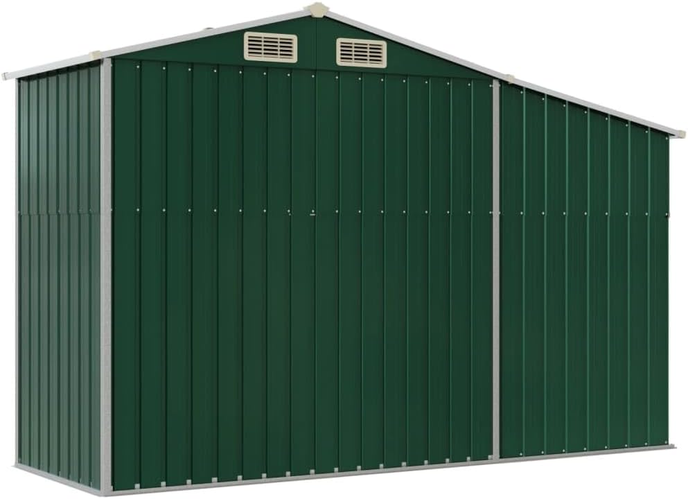 vidaXL Abri de Jardin, Cabane à Outils avec Poignées, Remise à Outils avec Toit Inclinable, Abri de Rangement Terrasse, Vert 277x93x179 cm Acier Galvanisé