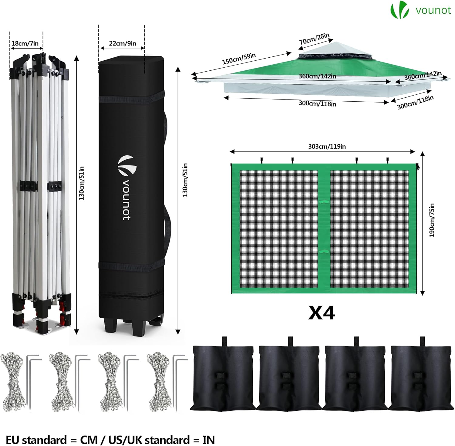 VOUNOT - Tonnelle Jardin Extérieur 3.6x3.6m acier moustiquaire belvédère