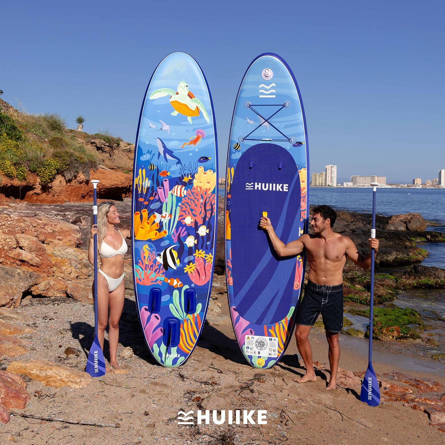HUIIKE Paddle Gonflable Adulte avec Accessoires Inclus, Pagaie, Ailerons, Pompe. Planche de Stand Up Paddle Grande Stabilité et Résistance. 305 x 84 x 15 cm, Jusqu'à 130 kg