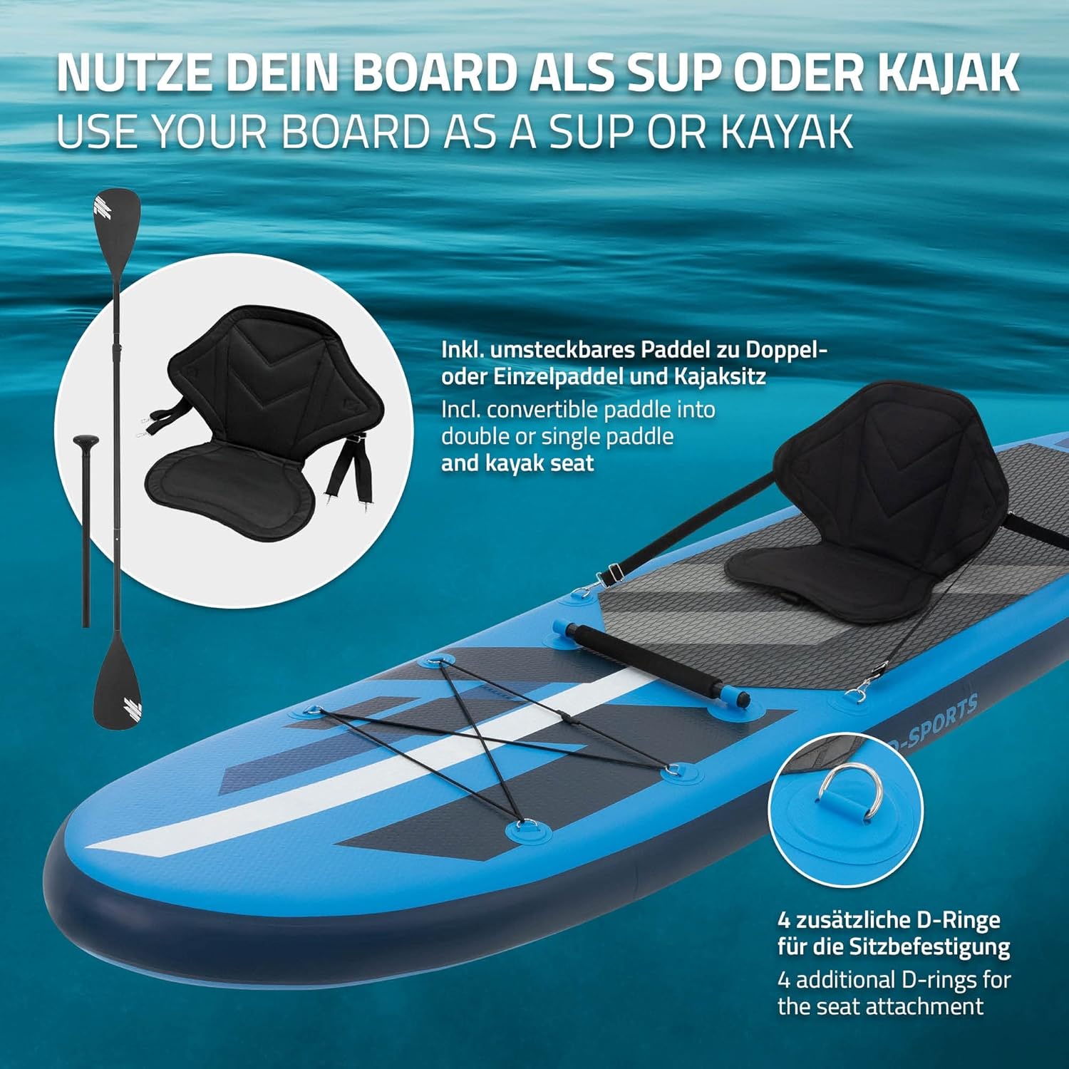 ECD Germany Stand Up Surf Paddle Board Gonflable 305/308/320/380 cm | PVC | jusqu'à 120/150 kg | Épaisseur 10/15 cm | Planche de Surf Pagaie Sac de Transport Pompe à Air | Diverses Couleurs Modèles