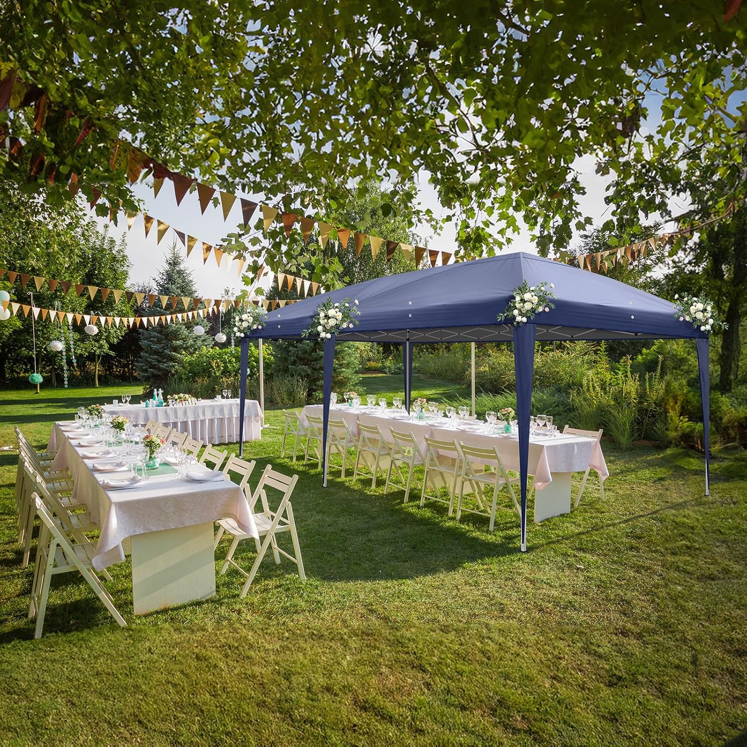 LEADZM Tonnelle de Jardin Pliante,3x6m,Imperméable,Pop-Up,3 Hauteurs Réglables, Protection UV 50+,Tente de Fête,Structure en Acier,pour Jardin,Fête,Bleu