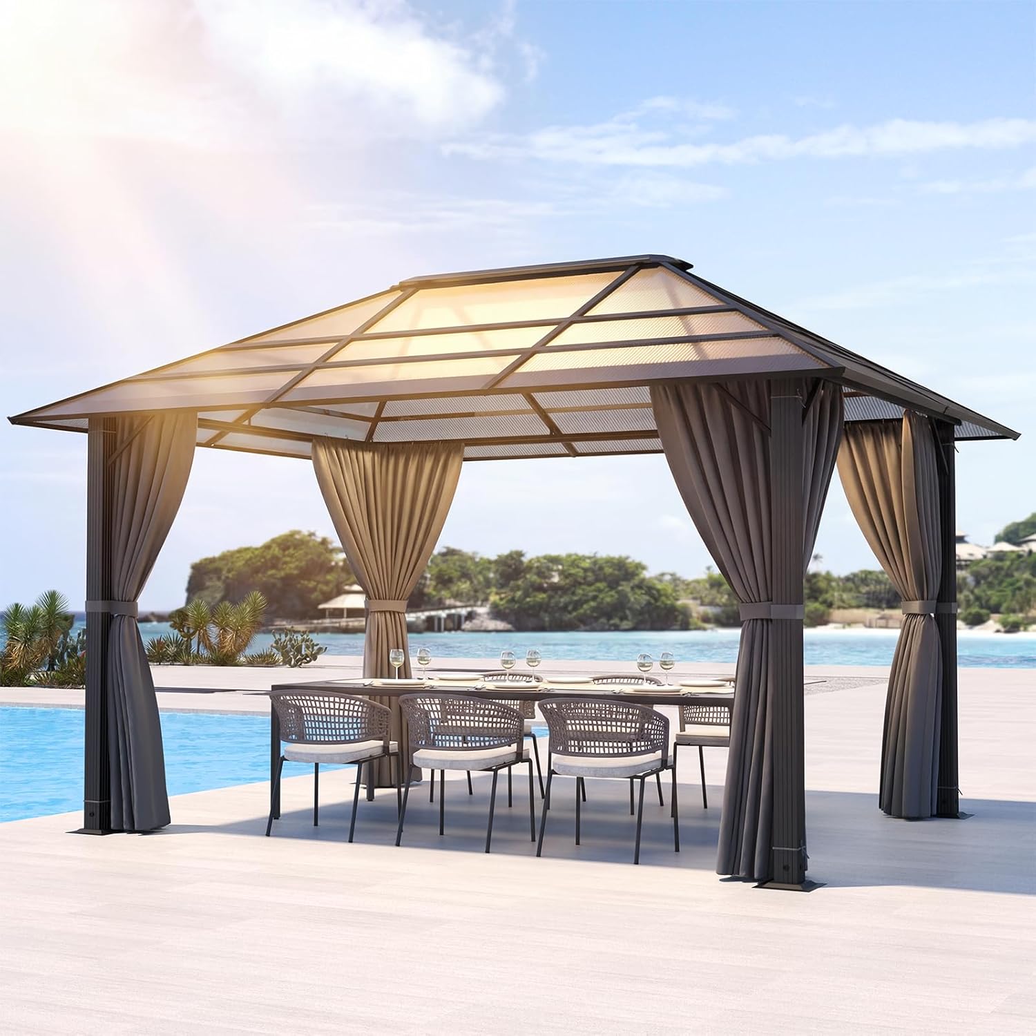 Devoko - tonnelle aluminium 3x4m - imperméable, toit UV, gris