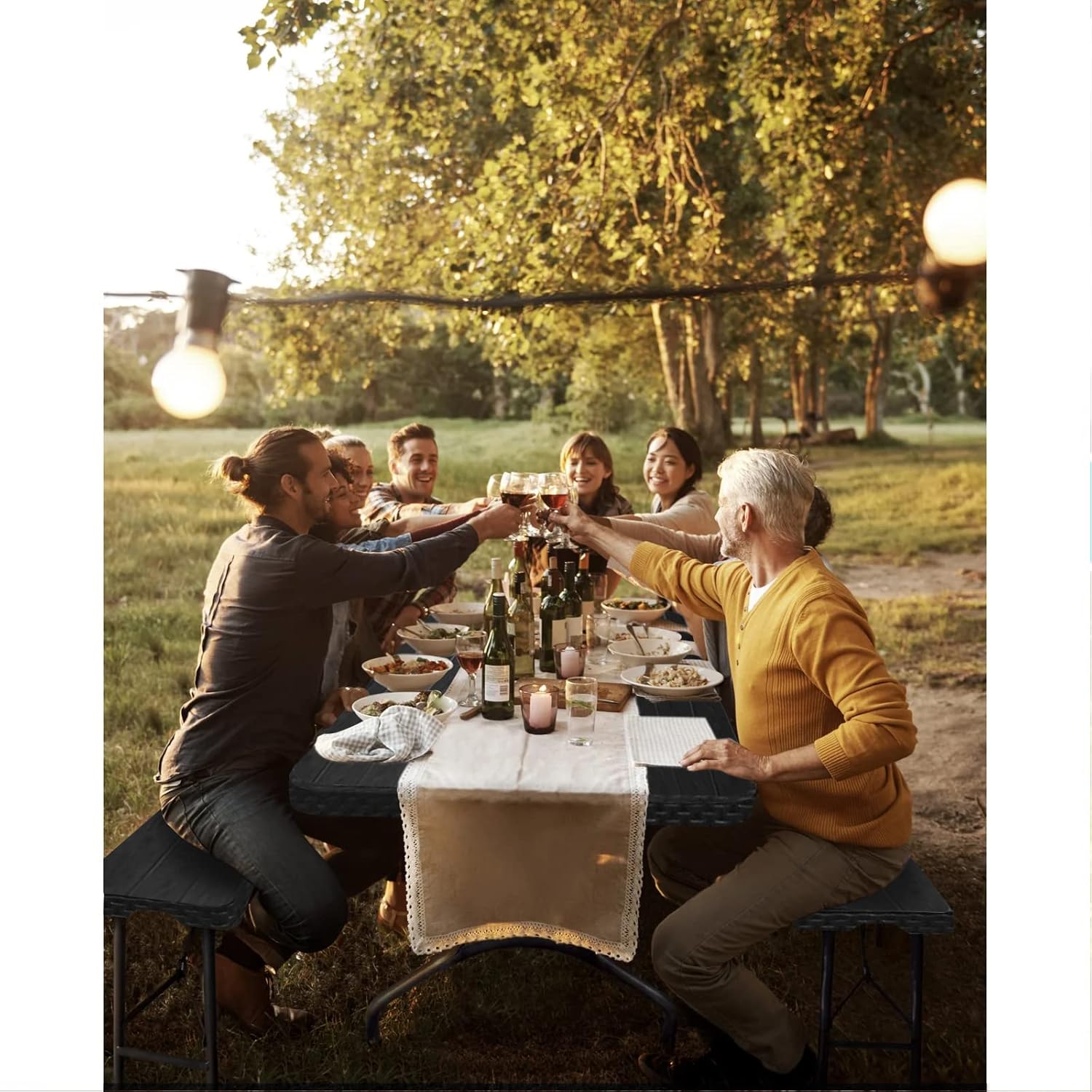 IZTOSS - Ensemble table pliante 8 personnes - table + 2 bancs - pour terrasse, jardin et camping - IZTOSS