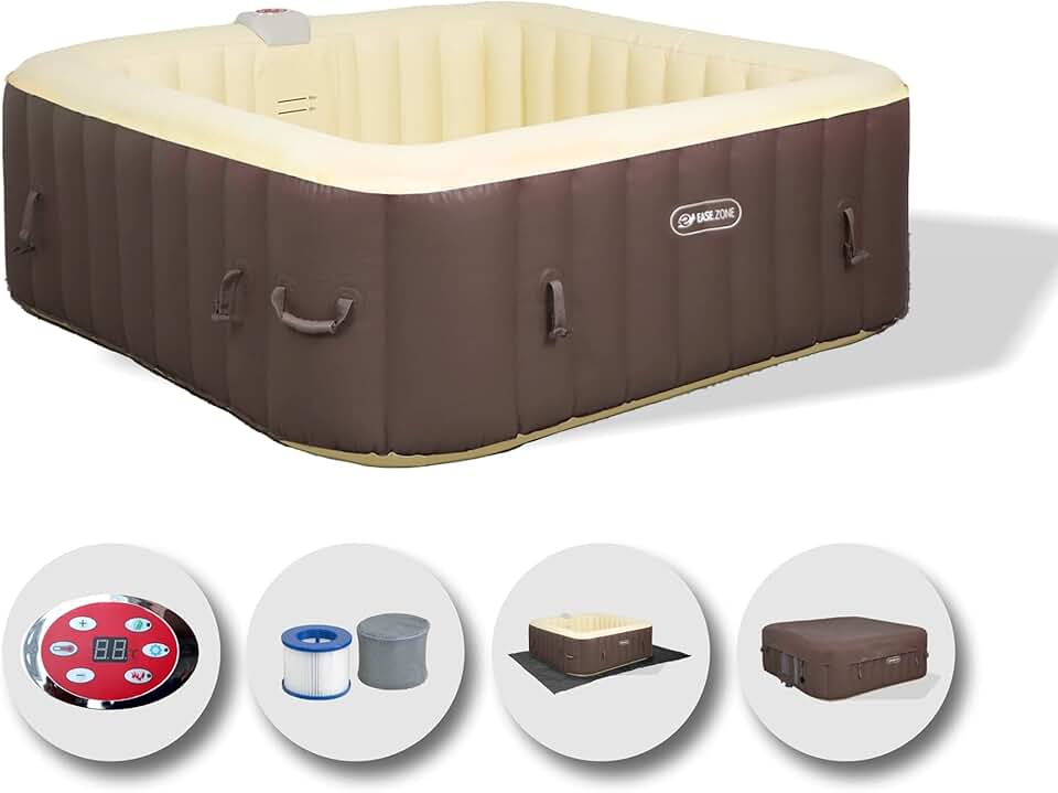 EASE.ZONE Spa hydromassage Gonflable Chauffant 4-6 Personnes 185 x 65 cm Pompe Super silencieuse intégrée, Marron