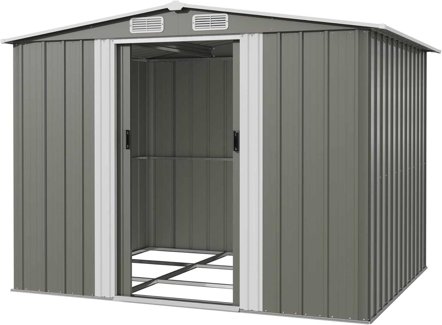 Devoko - abri de jardin métallique - 8x6ft - toit penté, ventilation, gris
