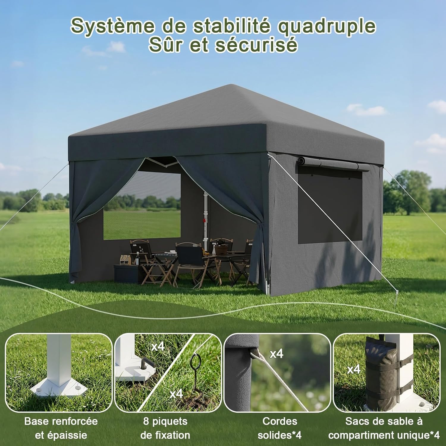 Devoko - tonnelle pliante 3x3m - imperméable, moustiquaire, UV50+