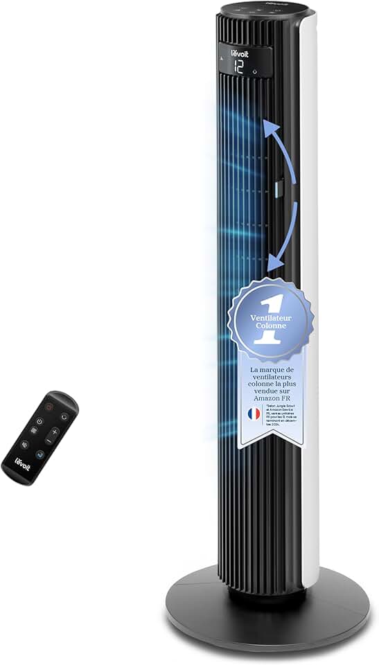 Levoit - Ventilateur colonne série silencieux - 7.9m/s, télécommande, 12 vitesses, oscillation 90°, ajustement hauteur, 