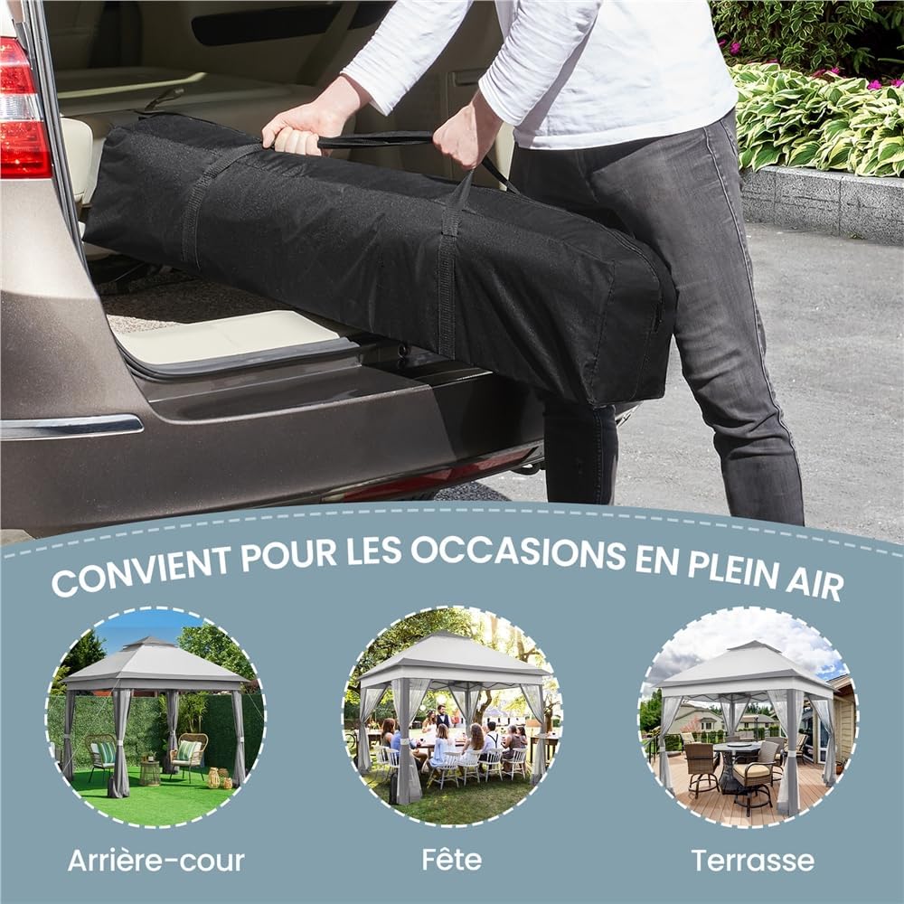 Yaheetech - Tonnelle jardin 3,3x3,3m moustiquaire imperméable